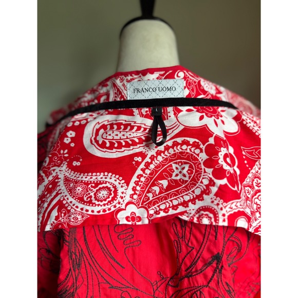 Franco Uomo Mens Red black Embroidered Long Sleeve Button Shirt L y2k designer - Picture 5 of 6